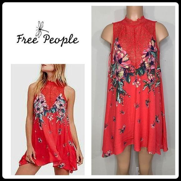 New. Free people red floral summer dress - Picture 1 of 9